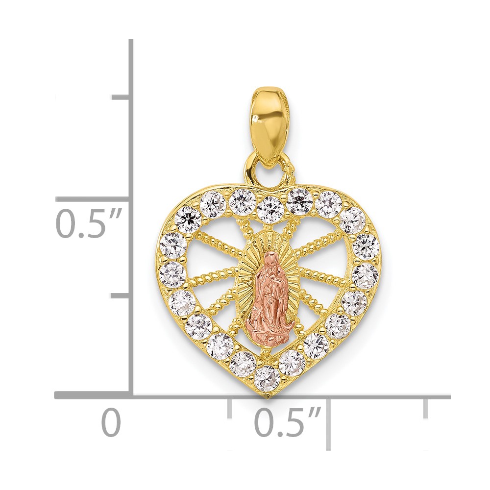 SS Gold and Rose-tone CZ Our Lady of Guadalupe Heart Pendant (QC11475)