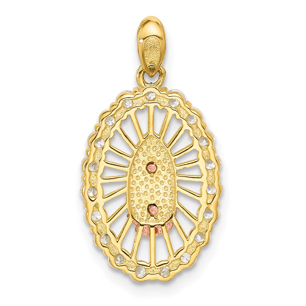 SS Gold and Rose-tone CZ Our Lady of Guadalupe Oval Pendant (QC11476)