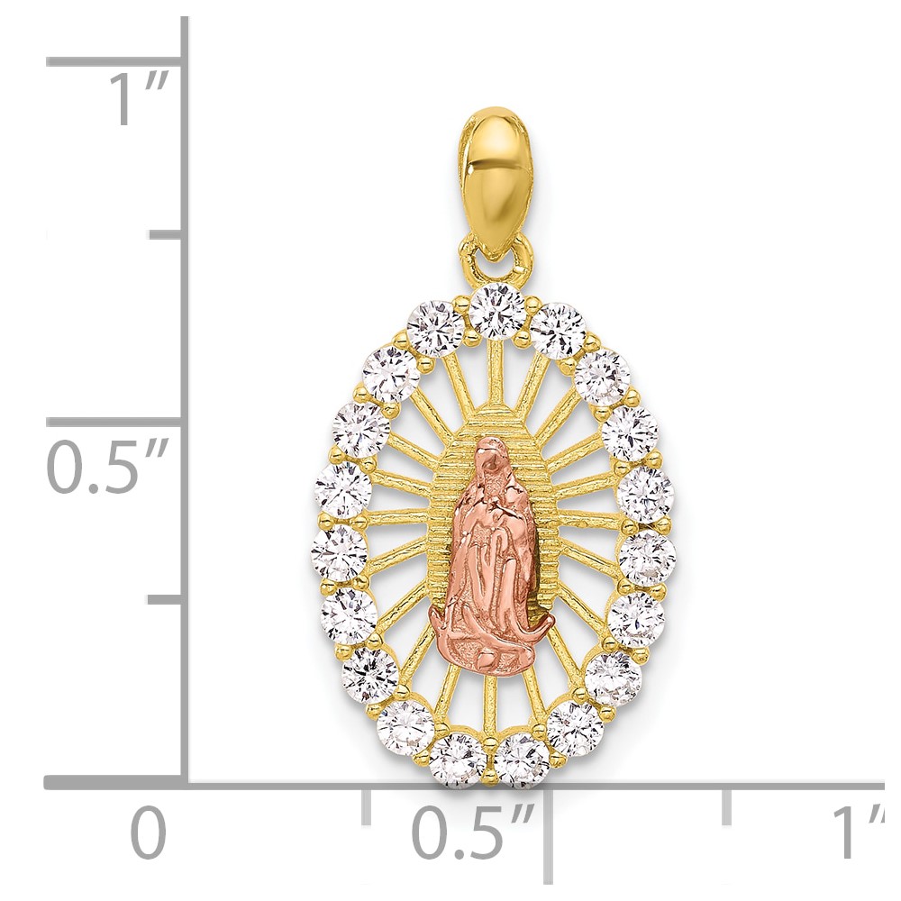 SS Gold and Rose-tone CZ Our Lady of Guadalupe Oval Pendant (QC11476)