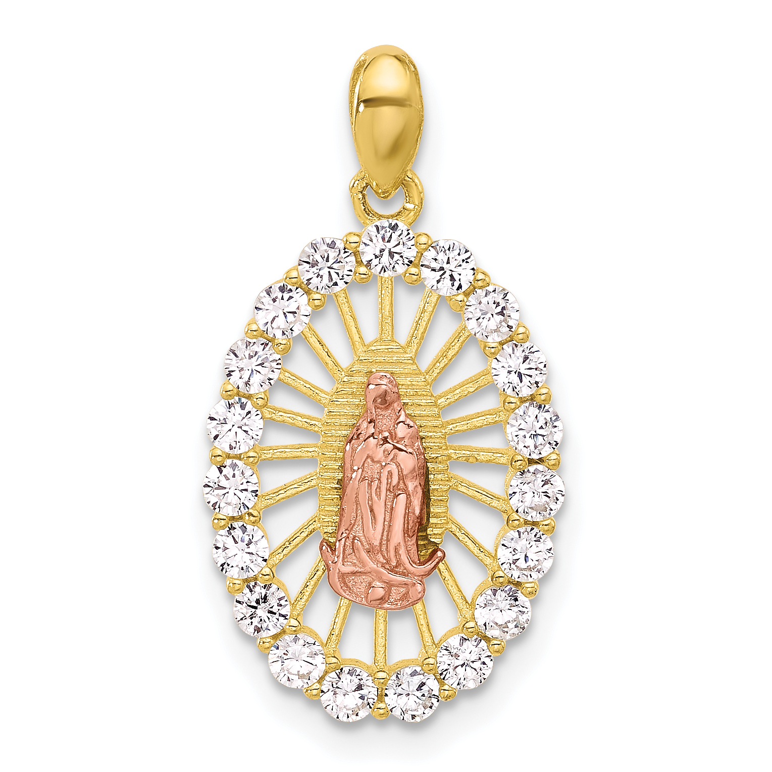 SS Gold and Rose-tone CZ Our Lady of Guadalupe Oval Pendant (QC11476)