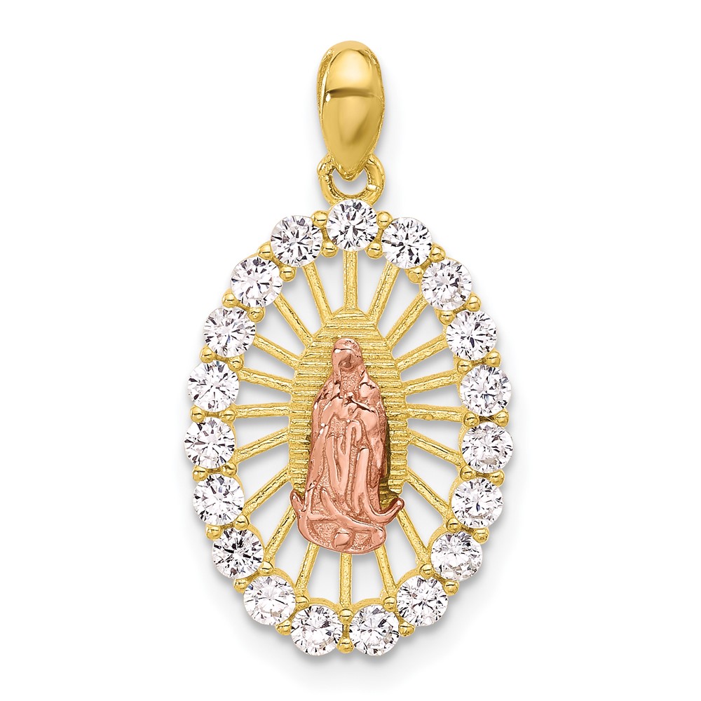 SS Gold and Rose-tone CZ Our Lady of Guadalupe Oval Pendant (QC11476)