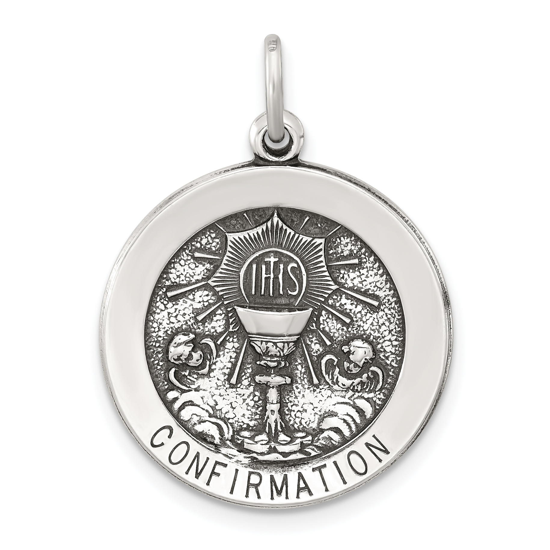 Sterling Silver Antiqued Solid Confirmation Pendant (QC11477)