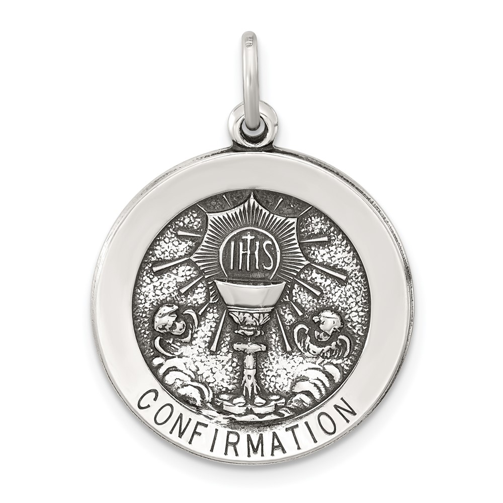 Sterling Silver Antiqued Solid Confirmation Pendant (QC11477)