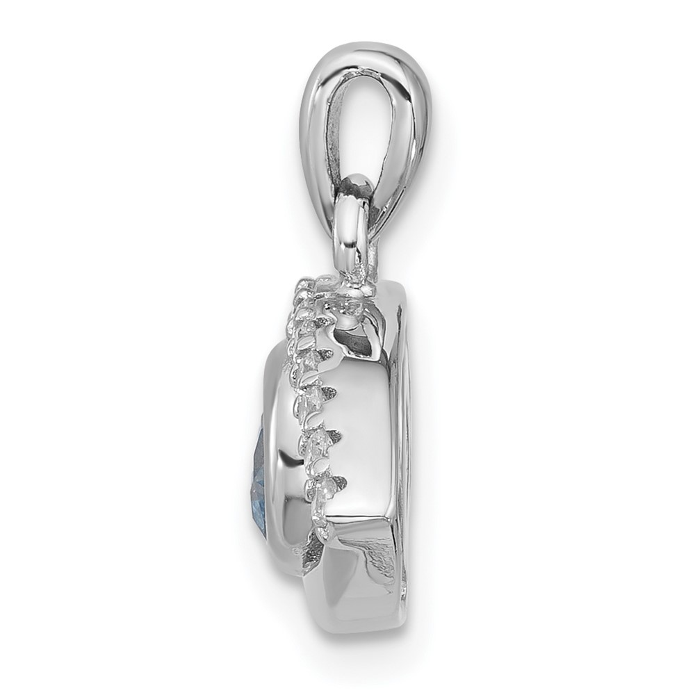 Sterling Silver Rhodium-plated Blue Zircon and CZ Evil Eye Pendant (QC11479)