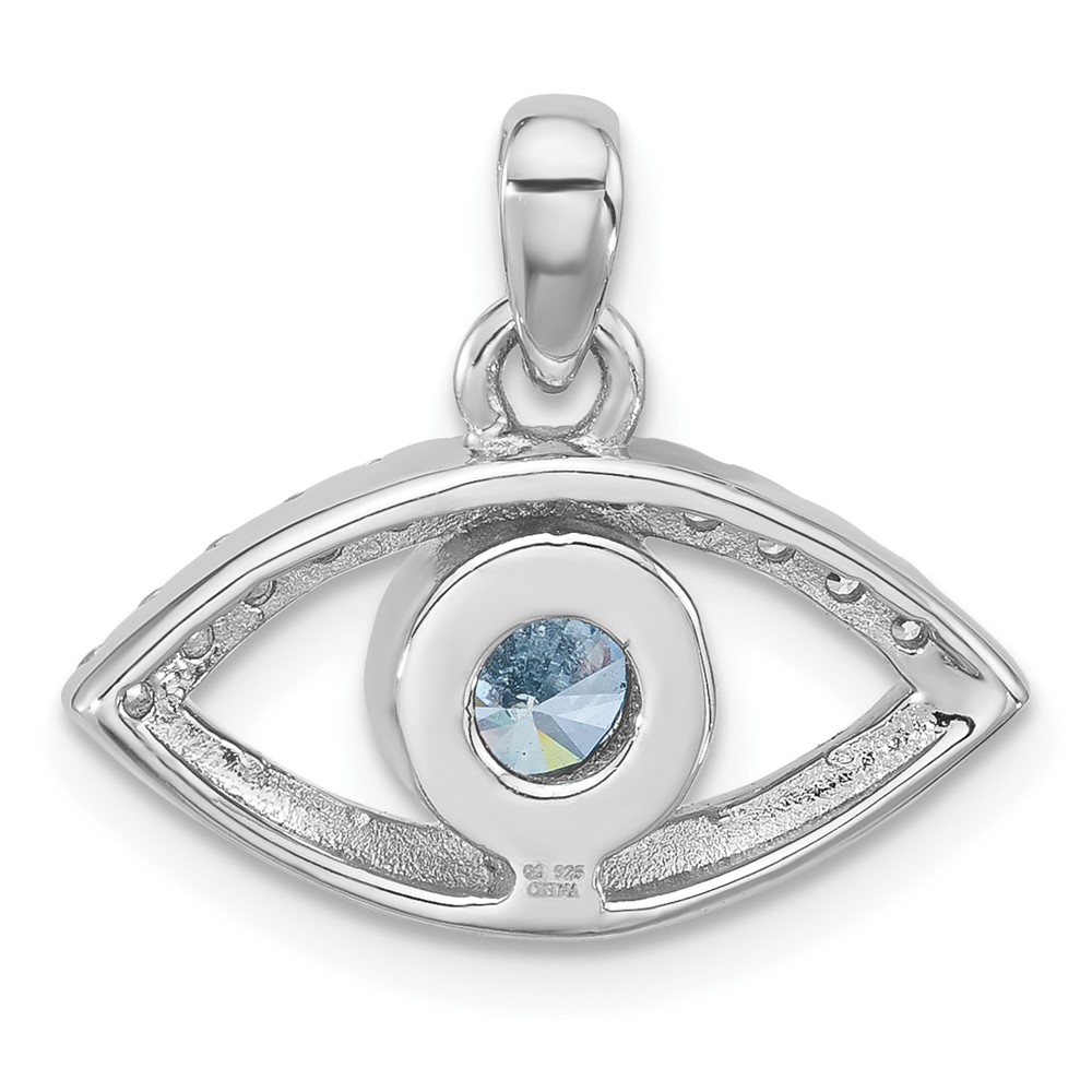 Sterling Silver Rhodium-plated Blue Zircon and CZ Evil Eye Pendant (QC11479)