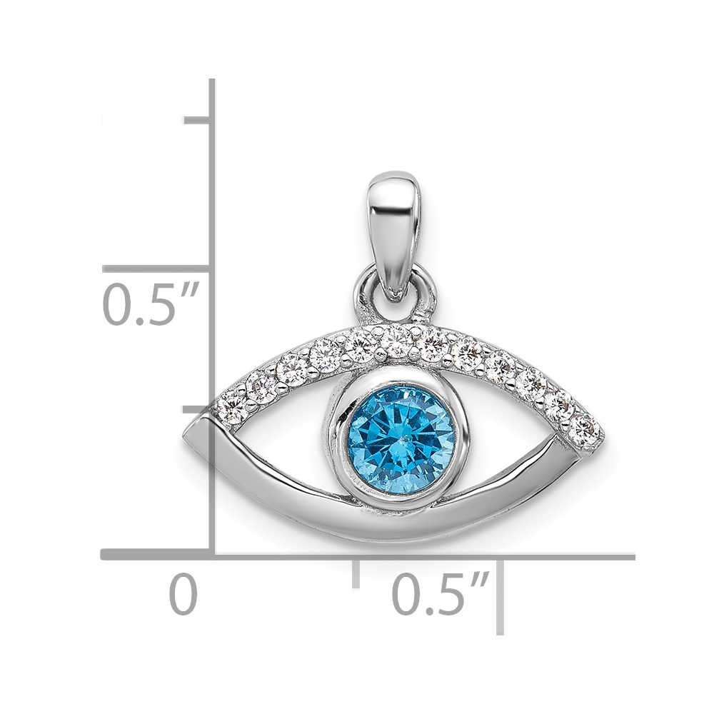 Sterling Silver Rhodium-plated Blue Zircon and CZ Evil Eye Pendant (QC11479)