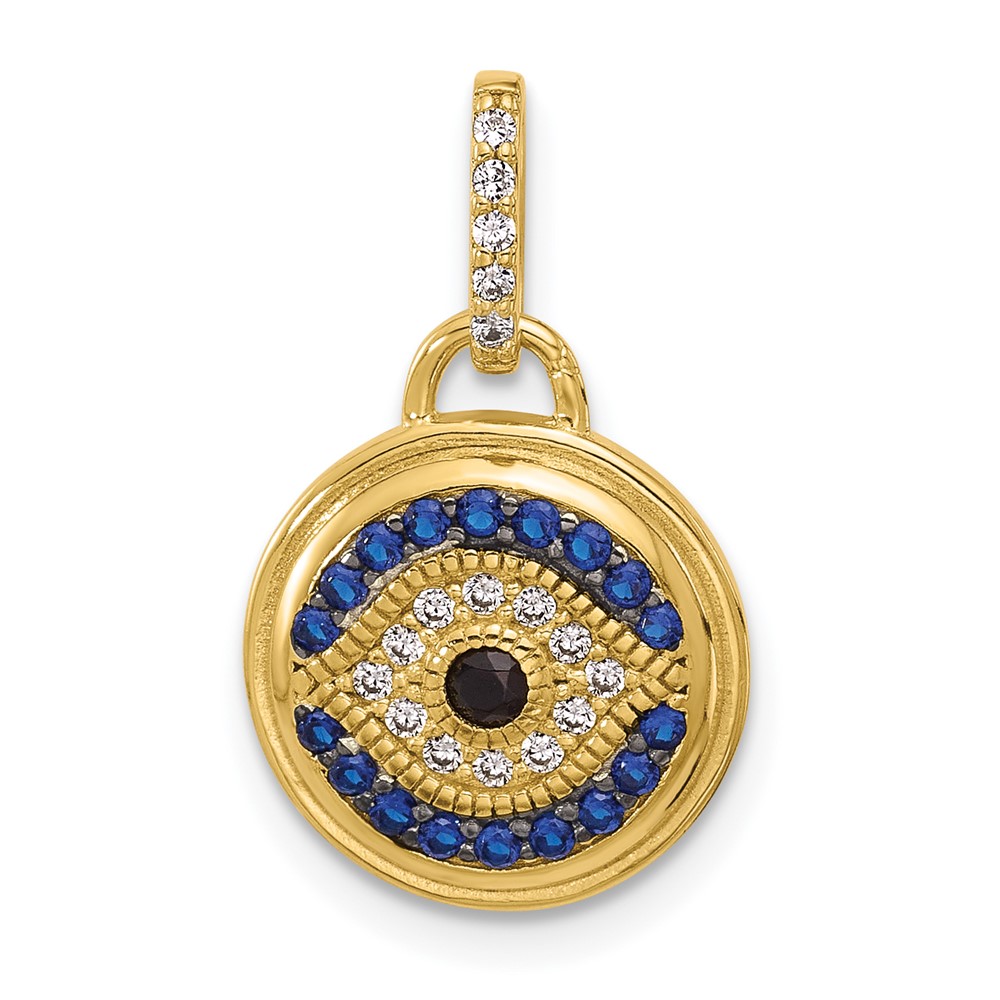 SS Gold-tone Black Rhodium CZ and Nano Crystal Evil Eye Pendant (QC11480)