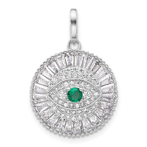 Sterling Silver Rhodium-plated CZ Evil Eye Pendant