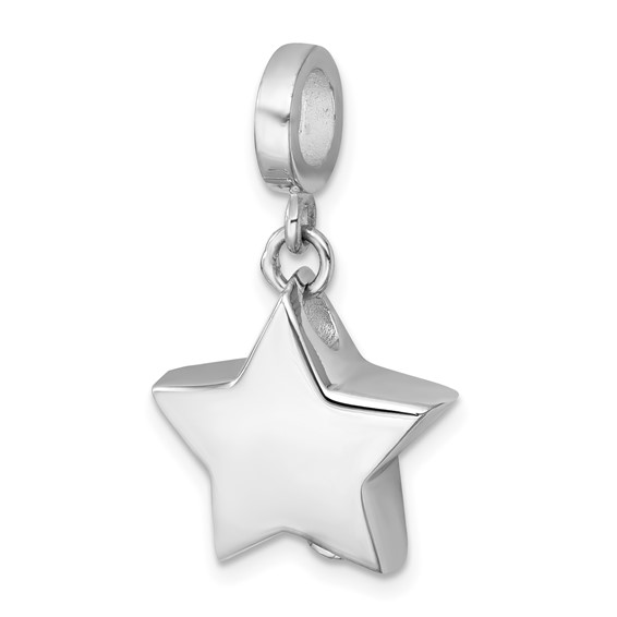 Sterling Silver Rhodium-plated Polished Star Ash Holder Bead/Pendant