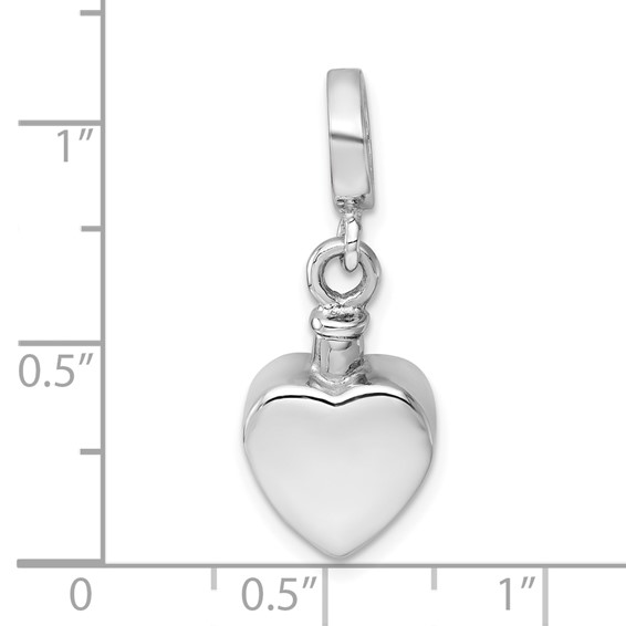 Sterling Silver Rhodium-plated Polished Heart Ash Holder Bead/Pendant