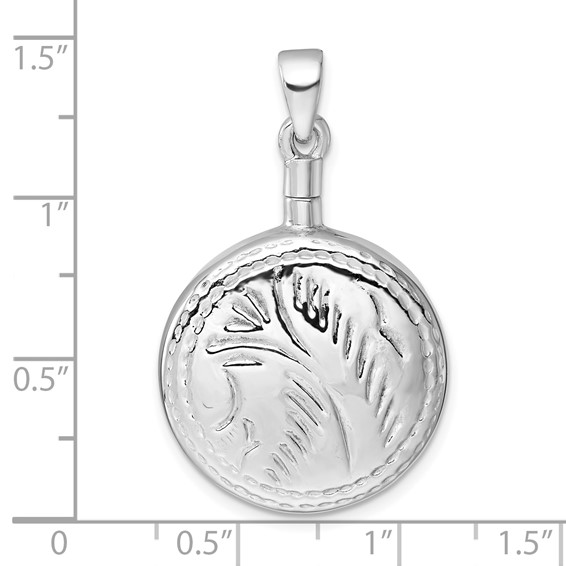 Sterling Silver Rhodium-plated Polished with Leaf Design Round Ash Holder Pendant