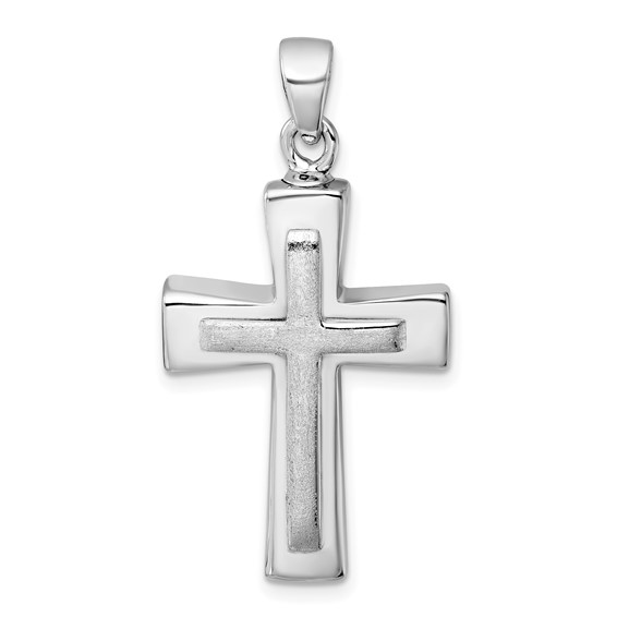 Sterling Silver Rhodium-plated Polished And Brushed Latin Cross Ash Holder Pendant