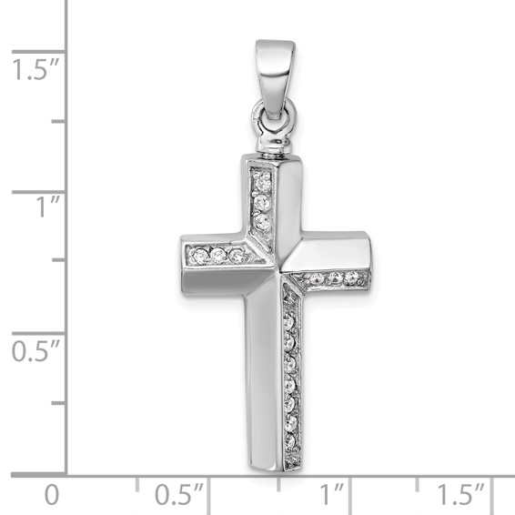 Sterling Silver Rhodium-plated Polished CZ Latin Cross Ash Holder Pendant