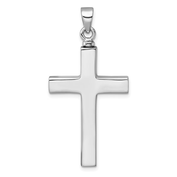 Sterling Silver Rhodium-plated Polished Latin Cross with Enameled Heart Ash Holder Pendant