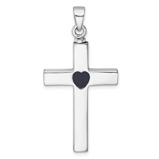 Sterling Silver Rhodium-plated Polished Latin Cross with Enameled Heart Ash Holder Pendant