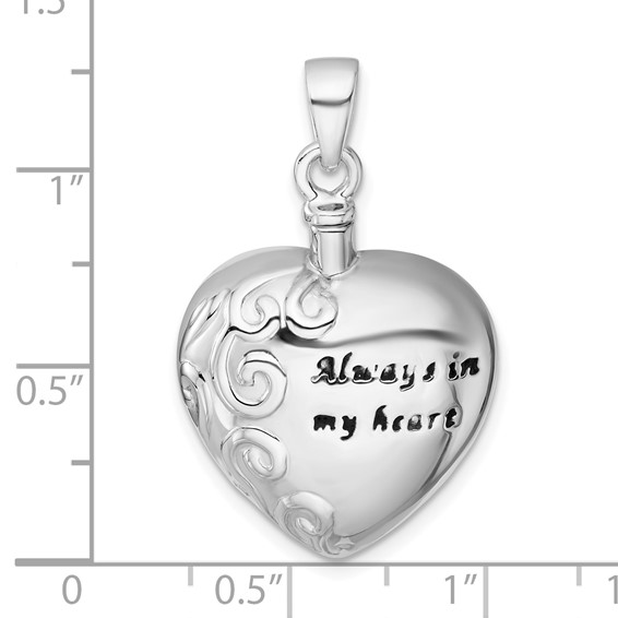 Sterling Silver Rhodium-plated Polished Enameled ALWAYS IN MY HEART Ash Holder Pendant