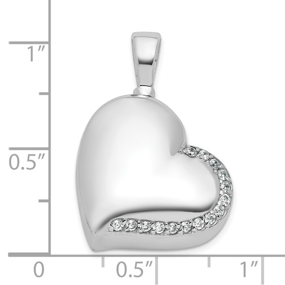 Sterling Silver Rhodium-plated Polished CZ Heart Ash Holder Pendant