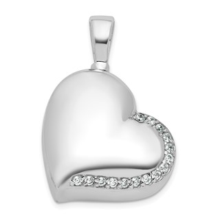 Sterling Silver Rhodium-plated Polished CZ Heart Ash Holder Pendant
