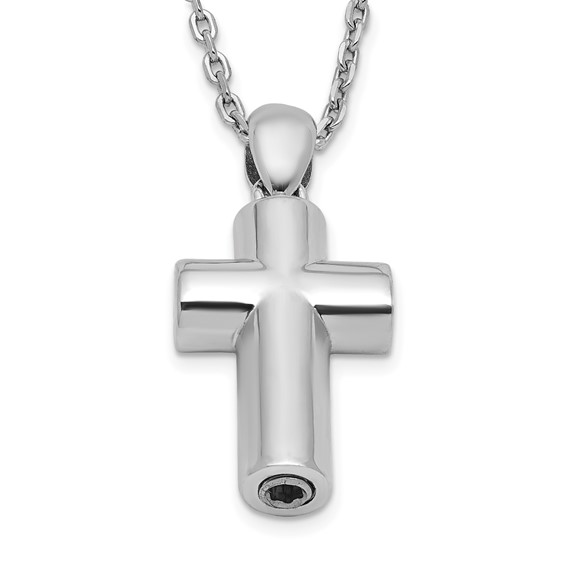 Sterling Silver Rhodium-plated Polished 18 inch Cross Ash Holder Necklace