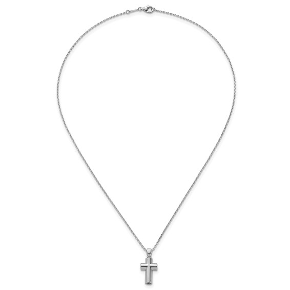 Sterling Silver Rhodium-plated Polished 18 inch Cross Ash Holder Necklace