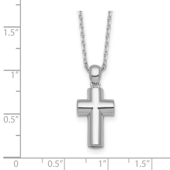Sterling Silver Rhodium-plated Polished 18 inch Cross Ash Holder Necklace