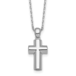 Sterling Silver Rhodium-plated Polished 18 inch Cross Ash Holder Necklace
