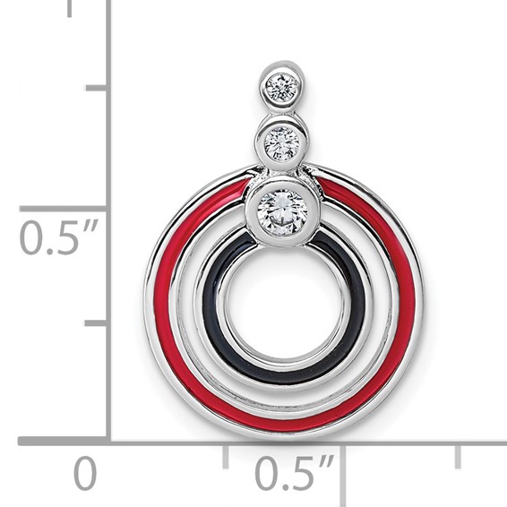 Sterling Silver Rhodium-plated CZ with Black and Red Enameled Circles Pendant