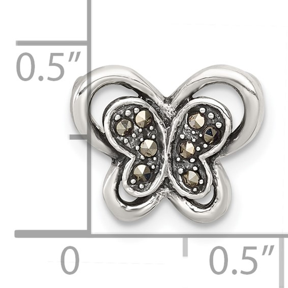 Sterling Silver Antiqued Marcasite Butterfly Chain Slide Pendant