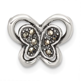 Sterling Silver Antiqued Marcasite Butterfly Chain Slide Pendant