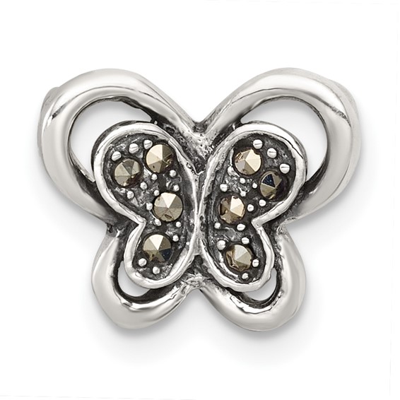 Sterling Silver Antiqued Marcasite Butterfly Chain Slide Pendant