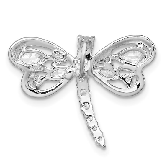Sterling Silver Rhodium-plated Polished CZ Dragonfly Chain Slide Pendant
