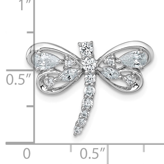 Sterling Silver Rhodium-plated Polished CZ Dragonfly Chain Slide Pendant