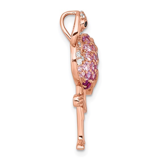Sterling Silver Rose-tone CZ and Corundum Flamingo Chain Slide Pendant