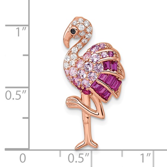 Sterling Silver Rose-tone CZ and Corundum Flamingo Chain Slide Pendant