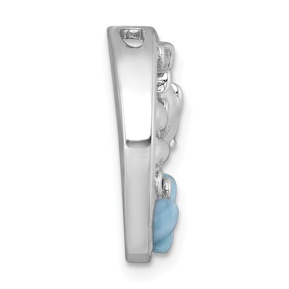 Sterling Silver Rhodium-plated Polished Larimar and Blue CZ Dolphins Chain Slide Pendant