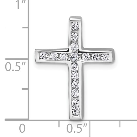 Sterling Silver Rhodium-plated Polished CZ Latin Cross Chain Slide Pendant