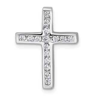 Sterling Silver Rhodium-plated Polished CZ Latin Cross Chain Slide Pendant
