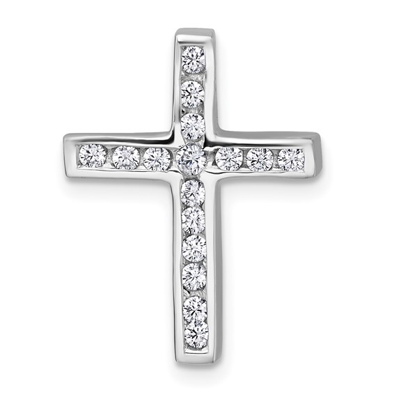 Sterling Silver Rhodium-plated Polished CZ Latin Cross Chain Slide Pendant