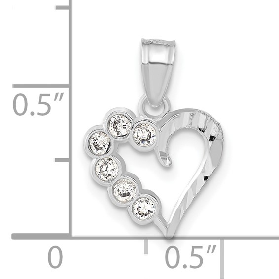 Sterling Silver Diamond-cut CZ Heart Pendant