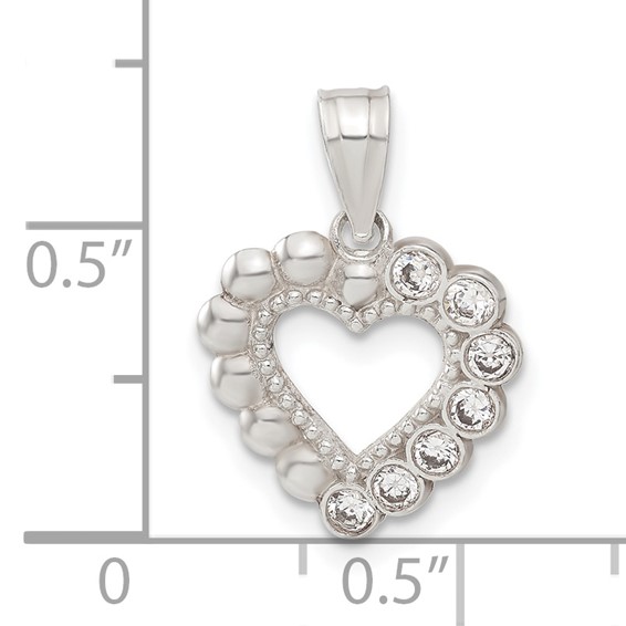Sterling Silver Beaded CZ Heart Pendant