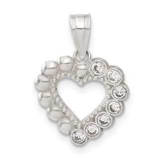 Sterling Silver Beaded CZ Heart Pendant