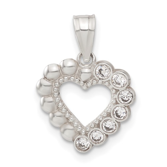 Sterling Silver Beaded CZ Heart Pendant