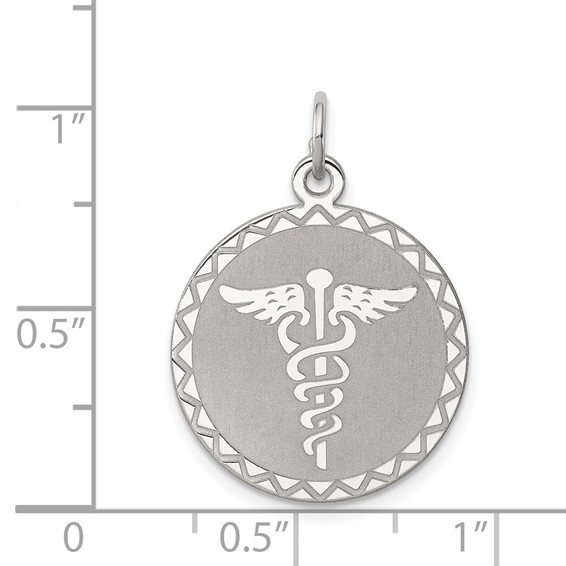 Sterling Silver Rhodium-plated Caduceus Disc