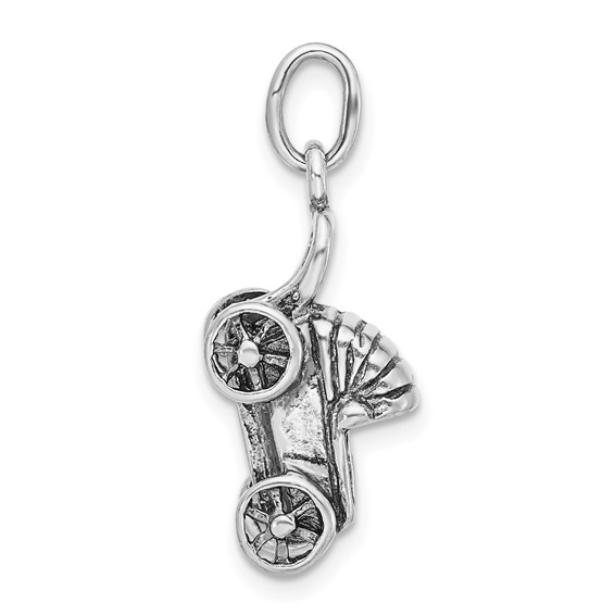 Sterling Silver 3-D Polished & Antiqued Baby Buggy Charm