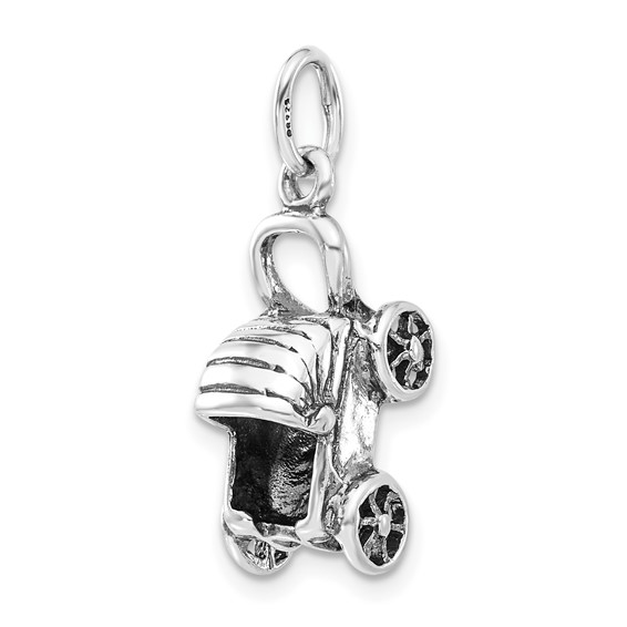 Sterling Silver 3-D Polished & Antiqued Baby Buggy Charm