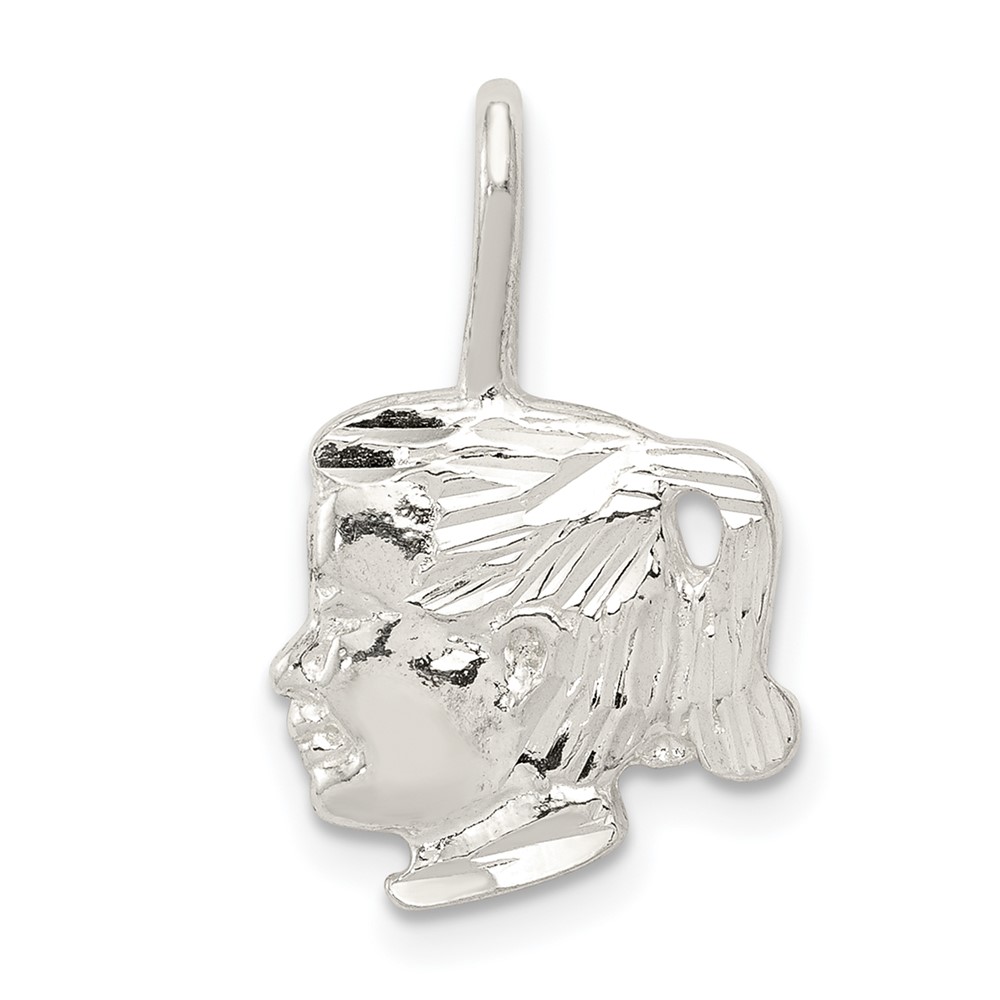 Sterling Silver Textured Girl Head Charm