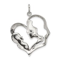 Sterling Silver Polished Mother and Baby Heart Pendant view 4