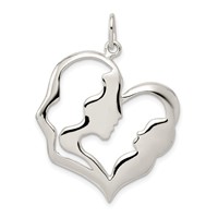 Sterling Silver Polished Mother and Baby Heart Pendant view 1