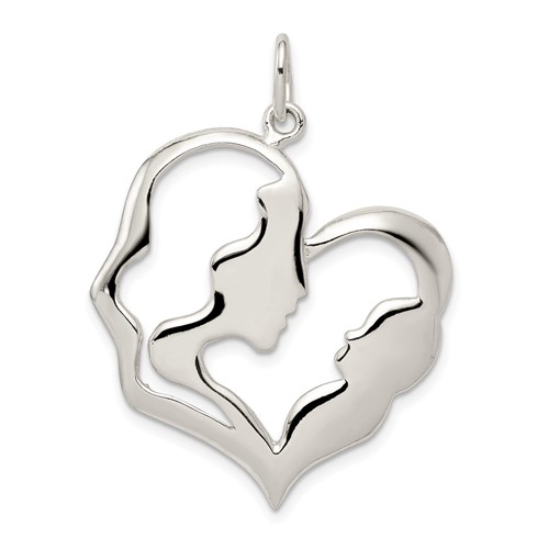 Sterling Silver Polished Mother and Baby Heart Pendant