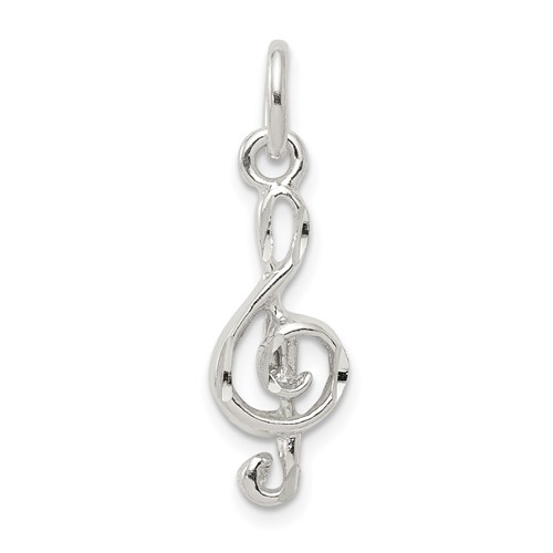 Sterling Silver Polished Diamond-cut Treble Clef Charm